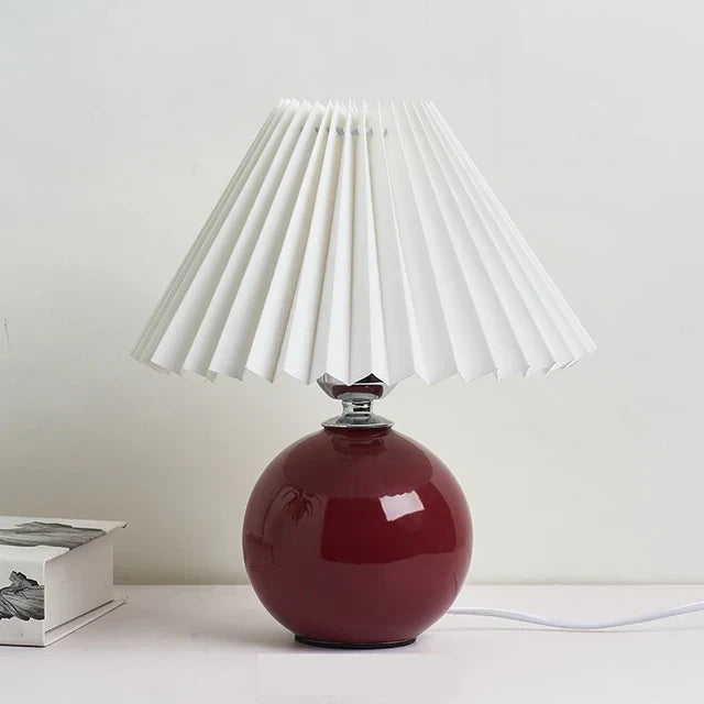 Elegancka Lampa Stołowa Szklana Vintage z Plisowanym Abażurem do Salonu i Sypialni – Ciepłe Światło i Klasyczny Design 5
